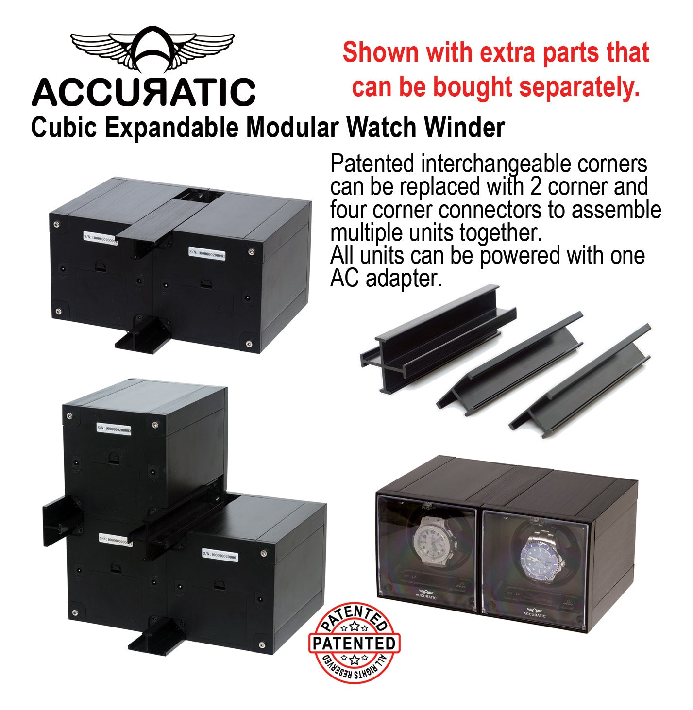 Accuratic Cubic Expandable Modular Watch Winder with 14 Different TPD Settings