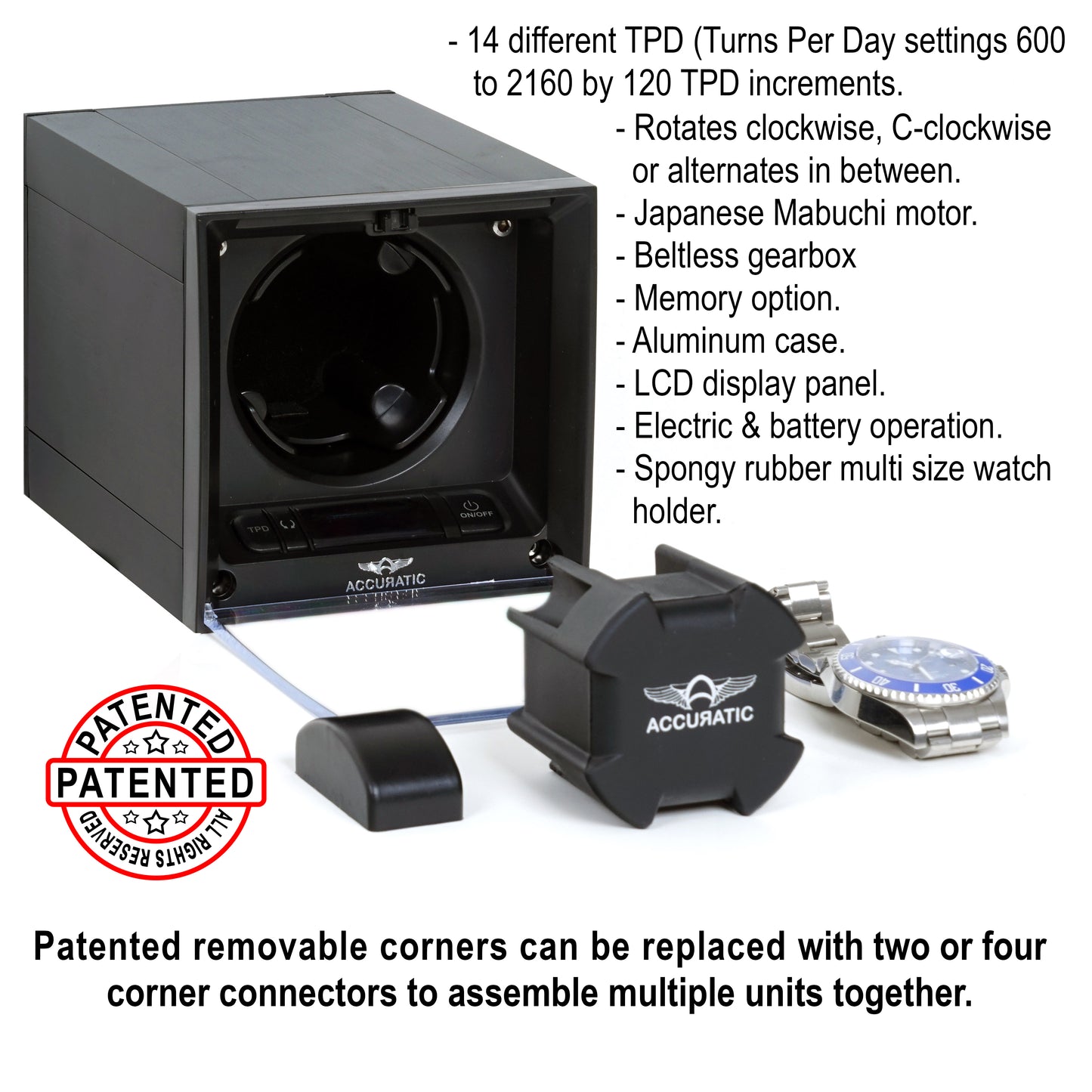 Accuratic Cubic Expandable Modular Watch Winder with 14 Different TPD Settings