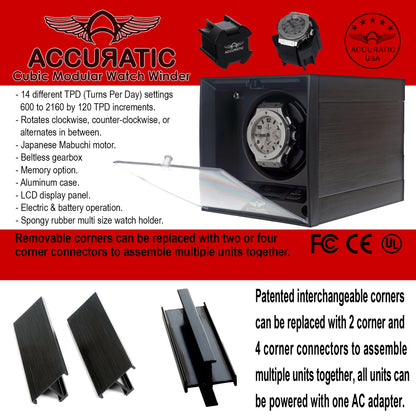 Accuratic Cubic Expandable Modular Watch Winder with 14 Different TPD Settings